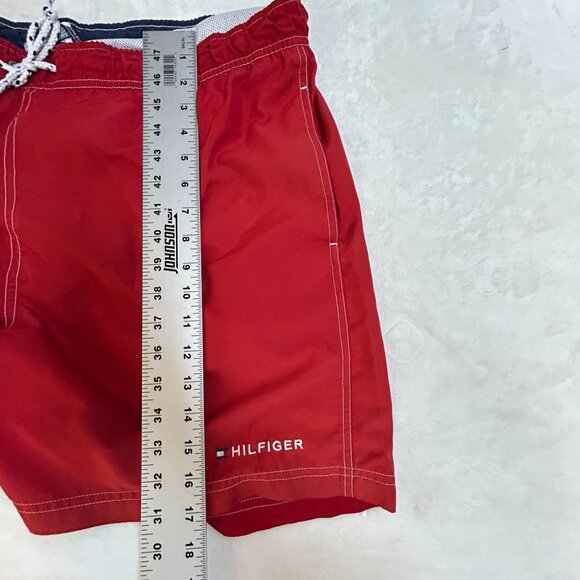 Tommy Hilfiger Mens Red Swim Trunk Shorts XL Mesh Lining Drawstring Waist Pocket - Picture 7 of 8